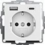 Gira 245927 Systeem 55 Wandcontactdoos met randaarde 16A 250V met geïntegreerde verhoogde aanraakbeveiliging en USB-voeding Zuiver Wit Mat