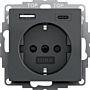 Gira 245928 Systeem 55 Wandcontactdoos met randaarde 16A 250V met geïntegreerde verhoogde aanraakbeveiliging en USB-voeding Antraciet