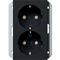 Gira 2735005 Dubbele wandcontactdoos met randaarde 16 A 250 V~ met shutter en symbool voor inbouwdoos 1,5-voudig Zwart mat