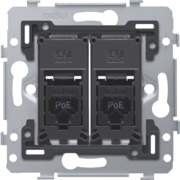 Niko 170-79262 2 RJ45-aansluitingen UTP Cat. 6, klaar voor PoE++, vlakke uitvoering, incl. sokkel 71 x 71 mm met schroefbevestiging