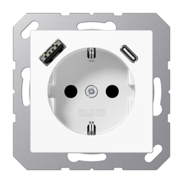 Jung A 1520-15 CA WW Wandcontactdoos en USB-laadcontactdoos type C/A Alpine wit