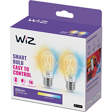 Wiz 929003017242 Filament Warm tot Koelwit Licht A60 E27 7W (2-pack)