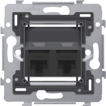 Niko 170-79362 2 RJ45-aansluitingen UTP cat. 6 klaar voor PoE++, schuine uitvoering, incl. inbouwraam met schroefbevestiging met binnenafmetingen 45x45mm en buitenafmetingen 71x71mm
