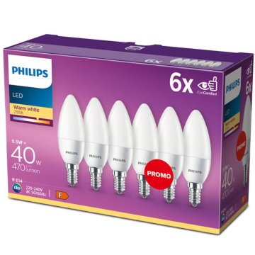 Philips 929001157791 LED Classic ND Candle 5,5-40W E14 Warm wit Multipack 6 stuks 