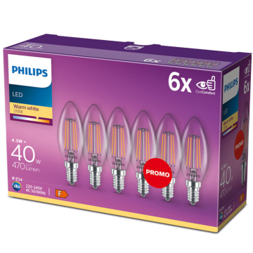 Philips 929001889785 LED Classic ND Candle 4,3-40W E14 Warm wit Multipack 6 stuks 