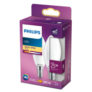 Philips 929001345270 LED Classic ND Candle 2,2-25W E14 Warm wit Multipack 2 stuks 