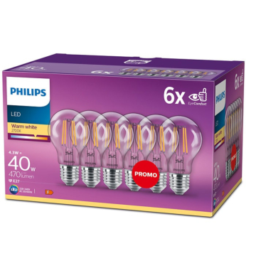 Philips 929001890085 LED Classic ND A60 4-40W E27 Warm wit Multipack 6 stuks 