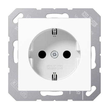 Jung A 1520 NKI WW Wandcontactdoos Met beschermingscontact 16A 250V Met verhoogde aanrakingsveiligheid Alpine wit