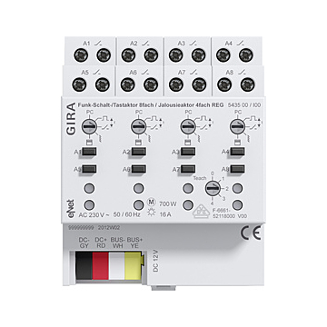 Gira 543500 eNet Draadloze schakel-/tastactor achtvoudig/ jaloezieactor viervoudig DIN-rail