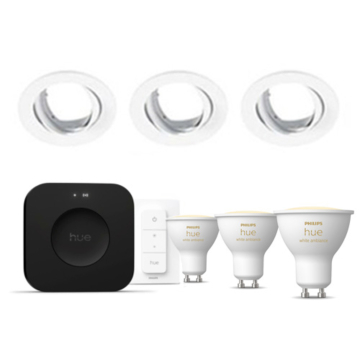 Philips Hue Starterkit: 3 GU10 lampen White Ambiance + dimmer switch + Bridge Pro + 3 Inset Trend 75 GU10 Wit