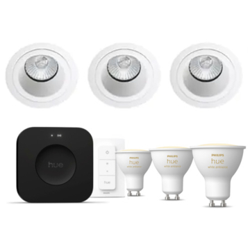 Philips Hue Starterkit: 3 GU10 lampen White Ambiance + dimmer switch + Bridge Pro + 3 SG Jupiter Soft GU10 Wit