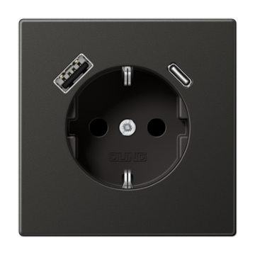 Jung LS AL 1520-15 CA AN Wandcontactdoos en USB-laadcontactdoos type C/A Antraciet (gelakt)