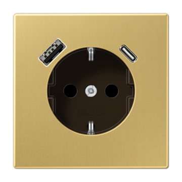 Jung LS ME 1520-15 CA C Wandcontactdoos en USB-laadcontactdoos type C/A Messing Klassiek (gelakt)