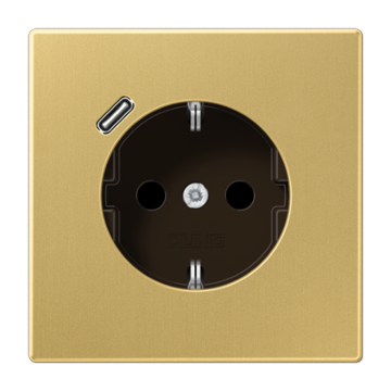 Jung LS ME 1520-18 C C Wandcontactdoos en USB-laadcontactdoos type C Messing klassiek gelakt 