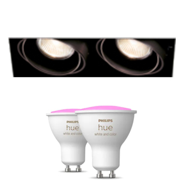 Modular Mini-Multiple Recessed Trimless Adjustable Zwart 2x GU10 Hue White and Color Ambiance