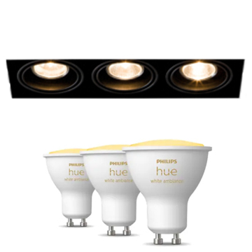 Modular Mini-Multiple Recessed Trimless Adjustable Zwart 3x GU10 Hue White Ambiance