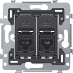 Niko 170-79262 2 RJ45-aansluitingen UTP Cat. 6, klaar voor PoE++, vlakke uitvoering, incl. sokkel 71 x 71 mm met schroefbevestiging