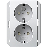 Gira 273503 Systeem 55 Tweevoudige wandcontactdoos met randaarde 16A 250V met kinderbeveiliging en symbool voor inbouwdoos 1,5 voudig Zuiver wit glanzend