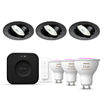 Philips Hue Starterkit: 3 GU10 lampen Color + dimmer switch + Bridge Pro + 3 Inset Trend 75 GU10 Zwart