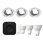 Philips Hue Starterkit: 3 GU10 lampen White Ambiance + dimmer switch + Bridge Pro + 3 Inset Trend 75 GU10 Geborsteld aluminium