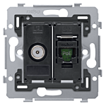 Niko 170-79238 Combinatie coax met RJ45-aansluiting UTP Cat. 6, klaar voor PoE++, vlakke uitvoering, incl. sokkel 71 x 71 mm met schroefbevestiging. Ziggo goedgekeurd