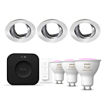 Philips Hue Starterkit: 3 GU10 lampen Color + dimmer switch + Bridge Pro + 3 Inset Trend 75 GU10 Geborsteld aluminium