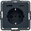 Berker 48146086 Q.1/Q.3/Q.7 Wandcontactdoos met randaarde en steekklemmen en USB A+C antraciet soft finish