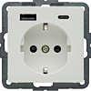 Berker 48146089 Q.1/Q.3/Q.7 Wandcontactdoos met randaarde en steekklemen en USB A+C polarwit soft finish