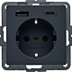 Berker 48146086 Q.1/Q.3/Q.7 Wandcontactdoos met randaarde en steekklemmen en USB A+C antraciet soft finish