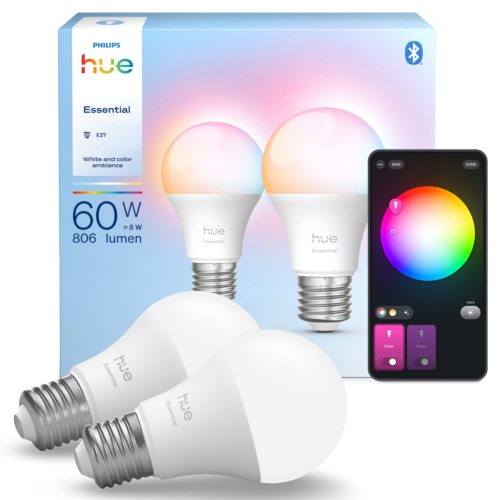 Philips Hue Essential A60 - slimme lamp - 806 lm - 8W - 2-pack