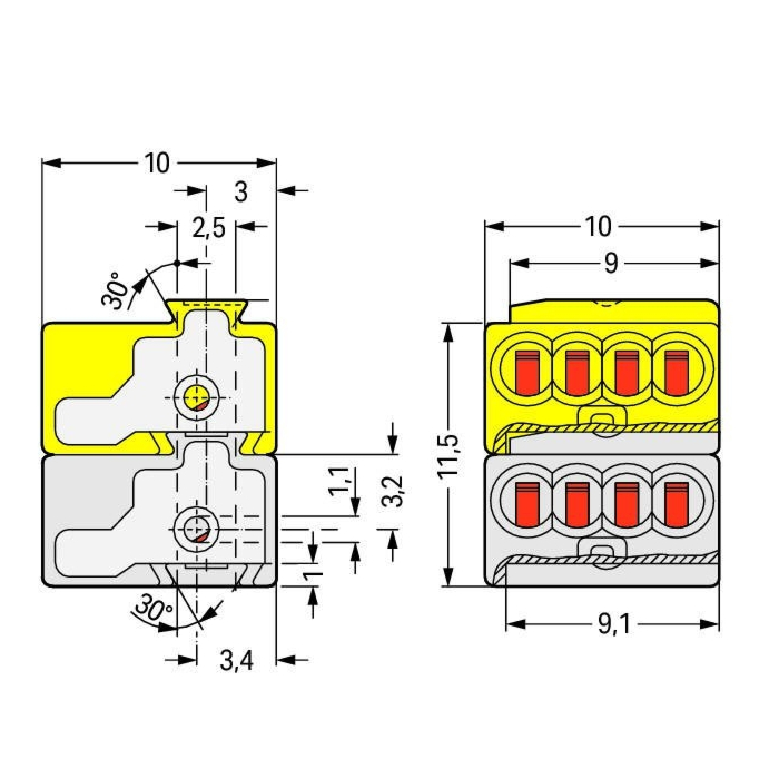 Wago 243-212 Busaansluitklem 2x 4-polig (doos 50 stuks)