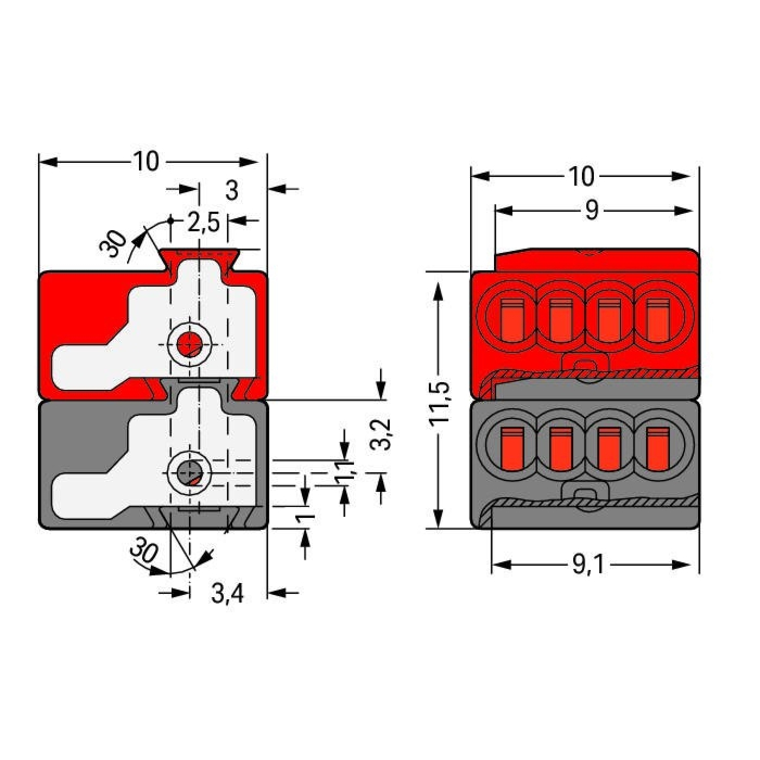 Wago 243-211 Busaansluitklem 2x 4-polig (doos 50 stuks)