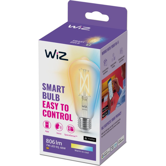 Wiz 929003018622 Filament Warm tot koelwit Licht E27 ST64 7W