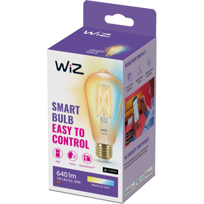 Wiz 929003018722 Filament Amber tot Koelwit ST64 E27 7W 