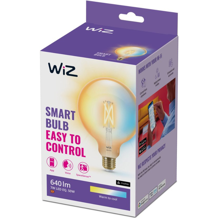 Wiz 929003017922 Filament Amber Warm tot Koelwit Licht G125 E27 7W