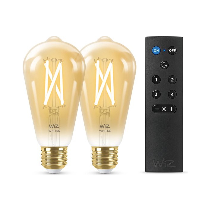 Wiz 929003057022 Filament Amber tot Koelwit ST64 E27 7W met afstandsbediening (2-pack)