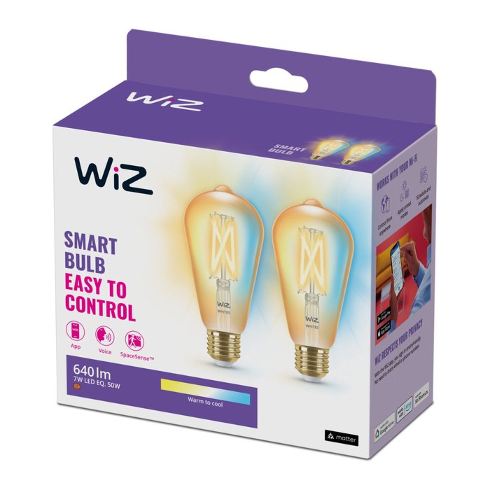 Wiz 929003018742 Filament Amber tot Koelwit ST64 E27 7W (2-pack)