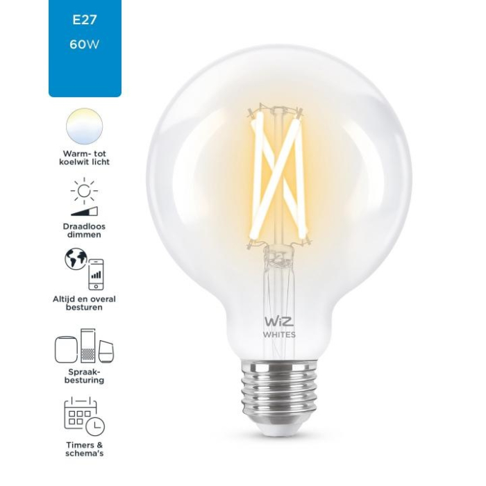 Wiz 8718699786694 Filament Tunable White Helder G95 E27 6,7W OP=OP