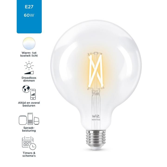 Wiz 8718699786717 Filament Tunable White Helder G125 E27 6,7W OP=OP
