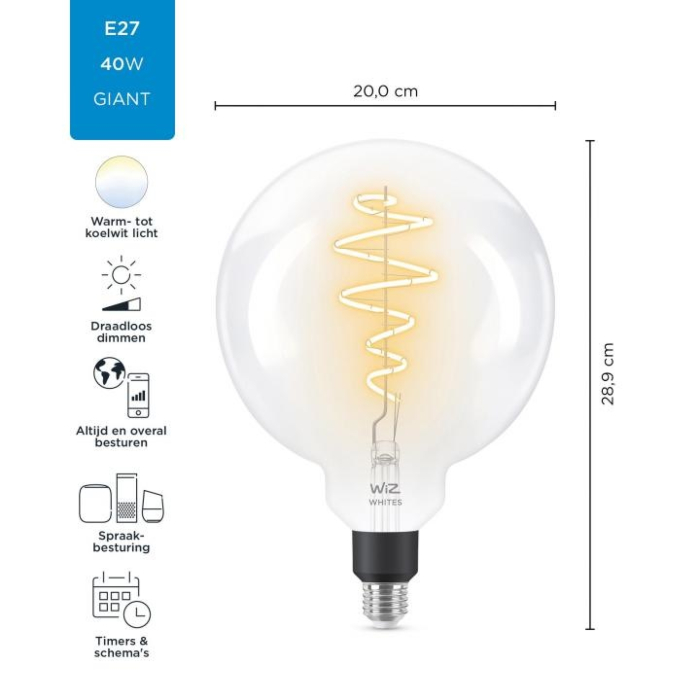 Wiz 8718699786731 Filament Tunable White Helder G200 E27 6,5W OP=OP