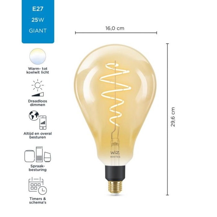 Wiz 8718699786854 Filament Amber PS160 E27 6,5W OP=OP