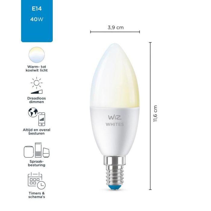 Wiz 8718699787073 Tunable White C27 E14 4,6W OP=OP