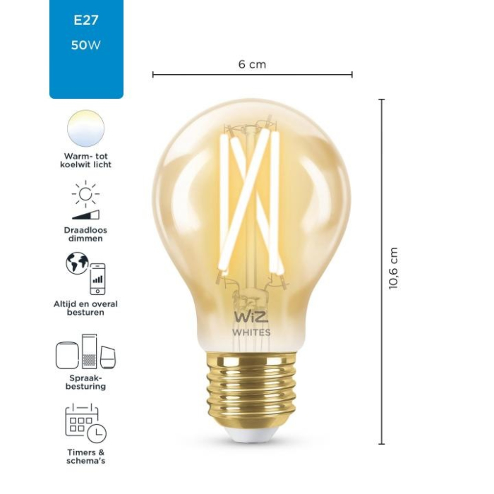 Wiz 8718699787219 Filament Amber A60 E27 6,7W OP=OP