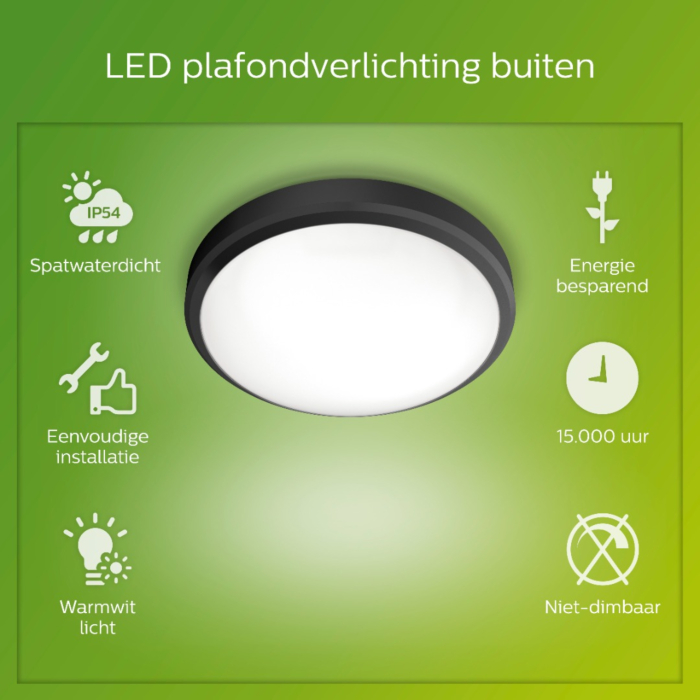 Philips 929003190801 Doris 6W Warm wit IP54 Zwart