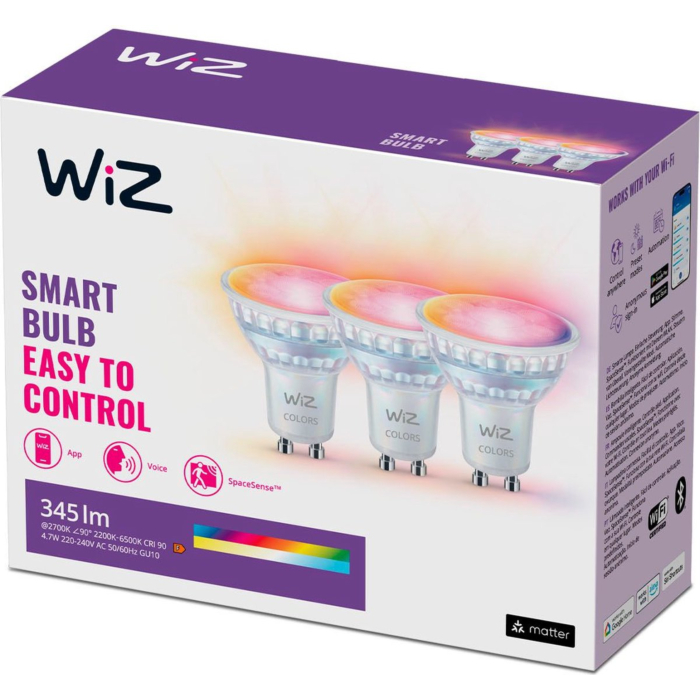Wiz 929003772333 Spot 4,7W GU10 Gekleurd en Wit Licht (3-pack)