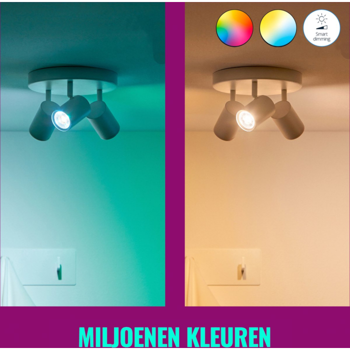 Wiz 929003772342 Spot 4,7W GU10 Gekleurd en Wit Licht (2-pack)