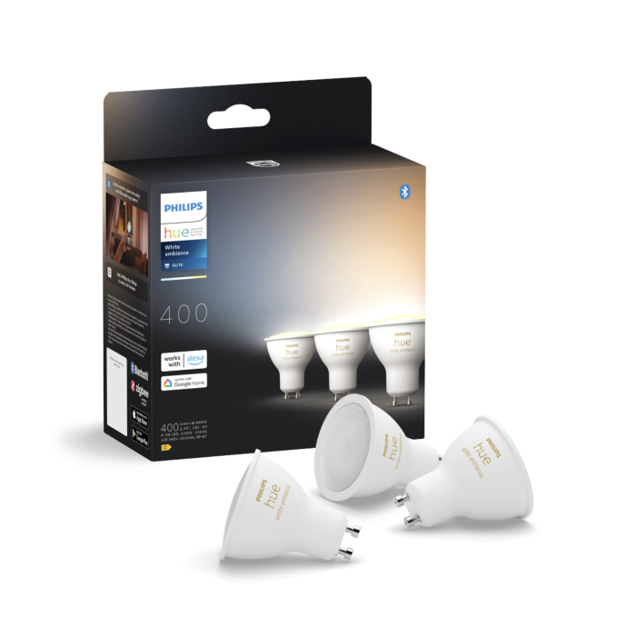 Philips Hue Starterkit: 3 GU10 lampen White Ambiance + dimmer switch + Bridge Pro + 3 Inset Trend 75 GU10 Wit