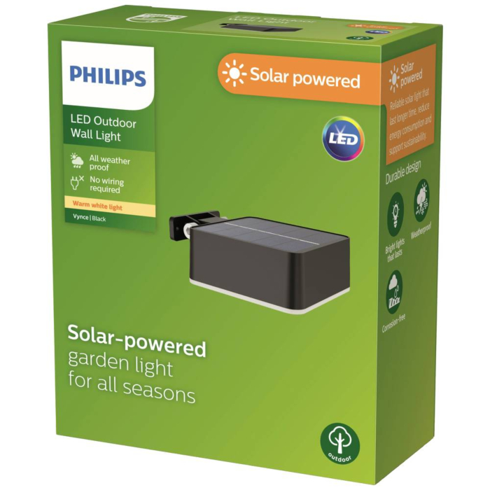 Philips 929004066301 Wandlamp op zonne-energie Vynce Zwart