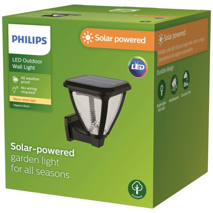 Philips 929004066501 Wandlamp op zonne-energie Vapora Zwart