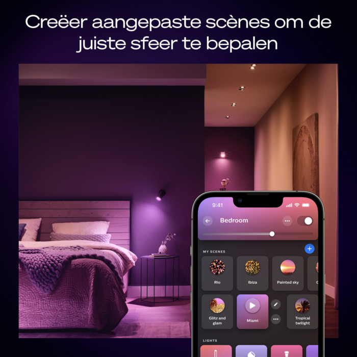 Philips Hue Starterkit: 3 GU10 lampen Color + dimmer switch + Bridge Pro + 3 Inset Trend 75 GU10 Wit